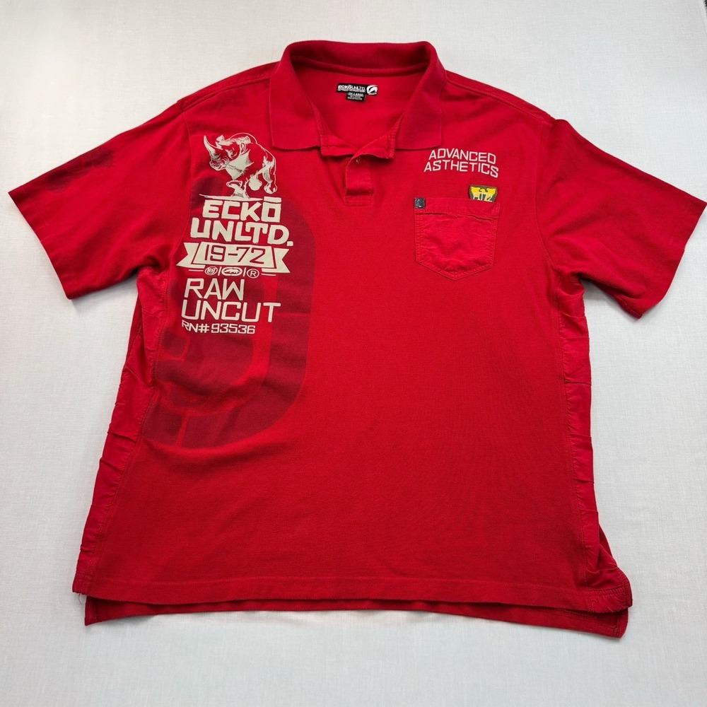 Style Ecko Unltd Polo Graphic‎ Print Pocket Red Men XL Retro Y2K